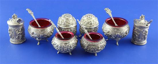 Eight early 20th century Indian silver condiments, 14.5 oz.